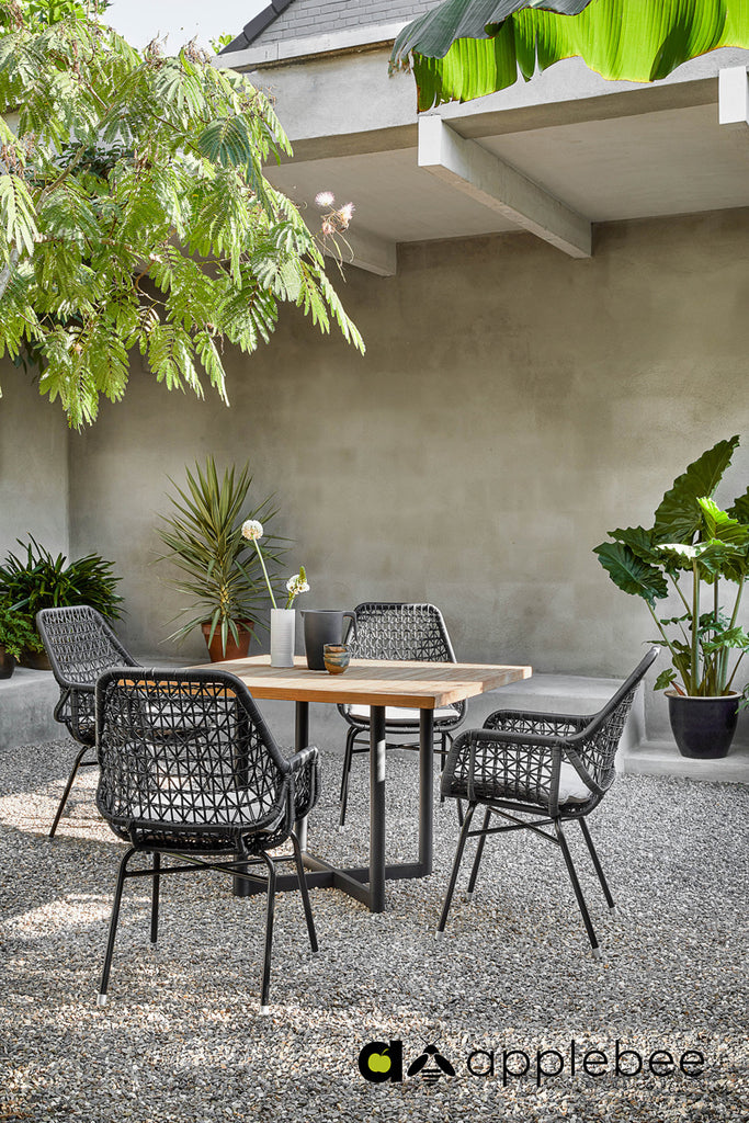 椅子　テーブルセット　ZARA  Zara Dining tuinset zwart | stapelbare stoelen | teak tafel