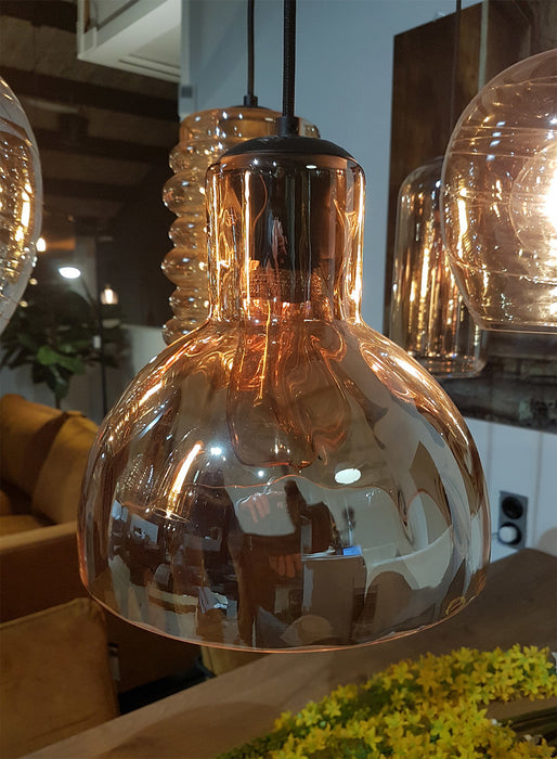 Hanglamp gekleurd glas amber 8 lichts