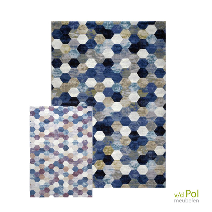Amado blauw tapijt gemeleerd recht/rond/ovaal