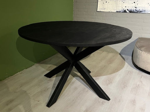 Bob-eettafel-zwart-rond-120cm-hout-metaal-spinpoot-mango-sale-uitverkoop-voorraad-directleverbaar-utrecht