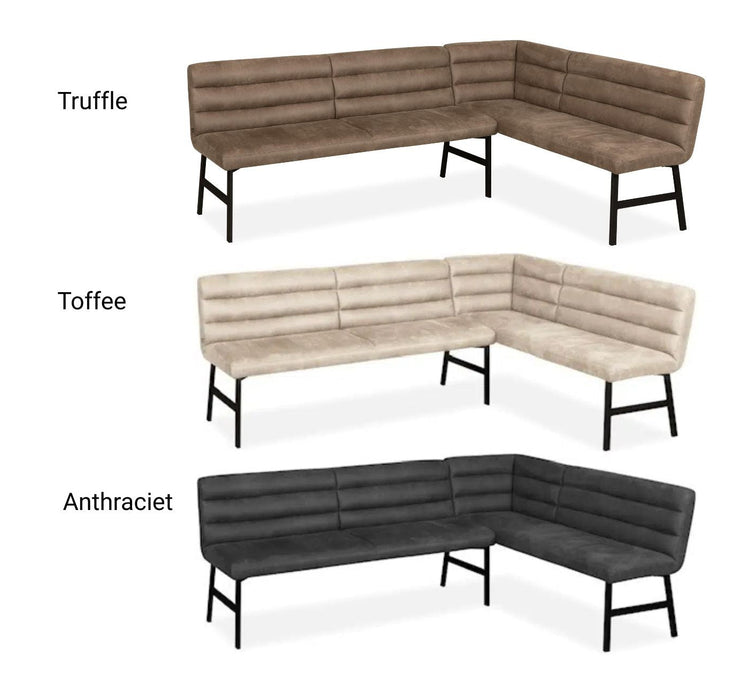 Product overzicht eetbank 3 kleuren, truffle, toffee, anthraciet