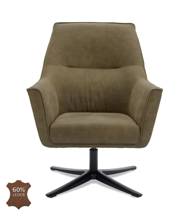 Draaibare fauteuil Bronco leder moss groen zwarte draaipoot