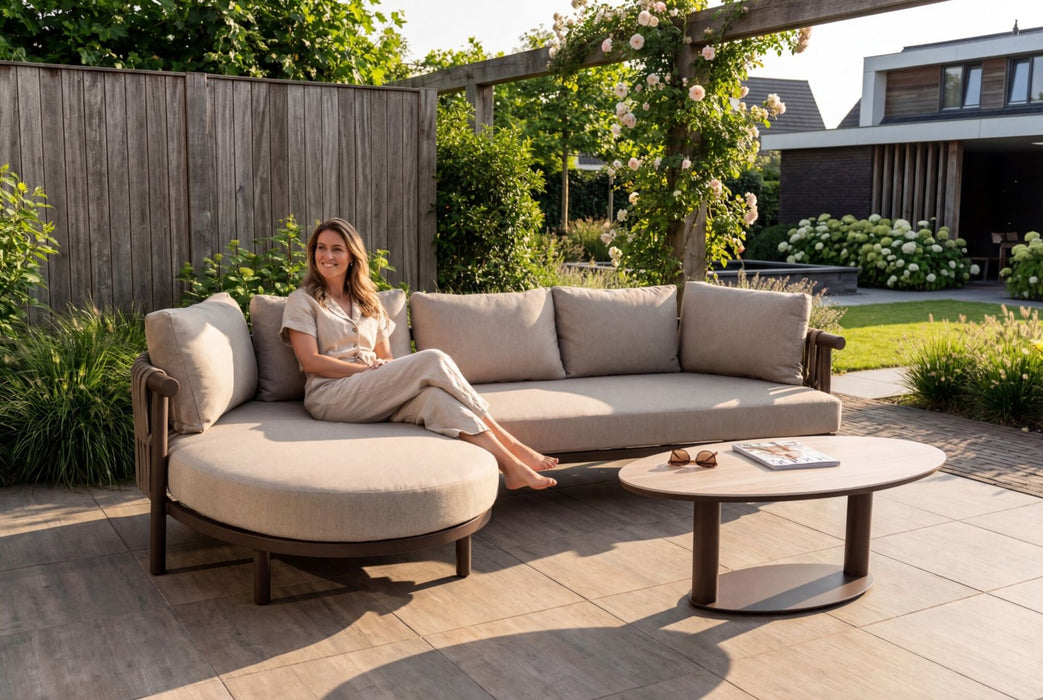 Covo salontafel voor buiten in kleur bronze travertin blad yoi furniture