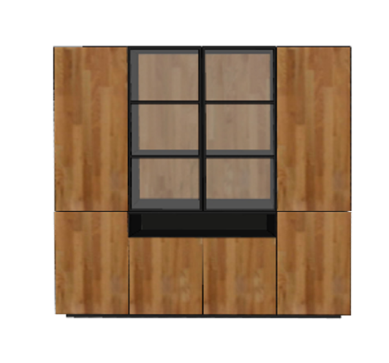 Drift vitrine kast eiken 220 cm met metalen deuren- Showmodelaanbieding _ Oock en Note