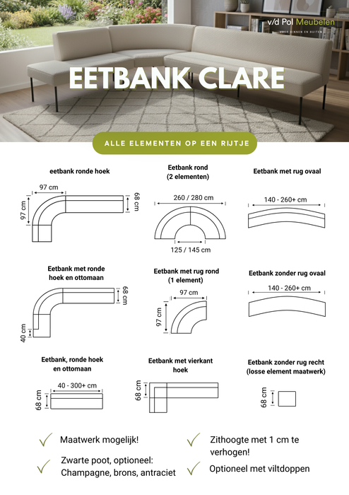 Eettafel hoekbank Clare