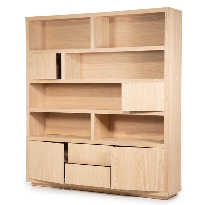 Helsinki-wand-vakken-opberg-kast-200x220cm- naturel-licht-eiken-fineer-96289-4deuren-2laden-6open-Eleonora-vakken-utrecht