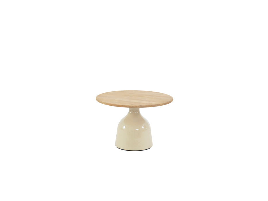 June salontafel tuin Ø60cm creme keramiek en rond teak blad 4 seasons