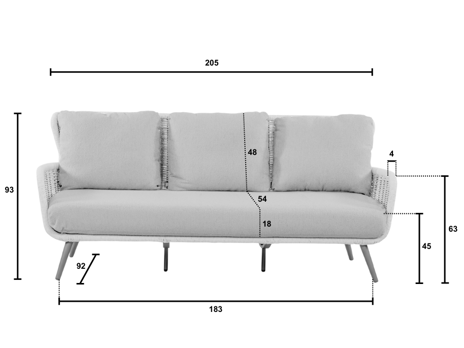 Key Largo 3 zits sofa afmetingen apple bee