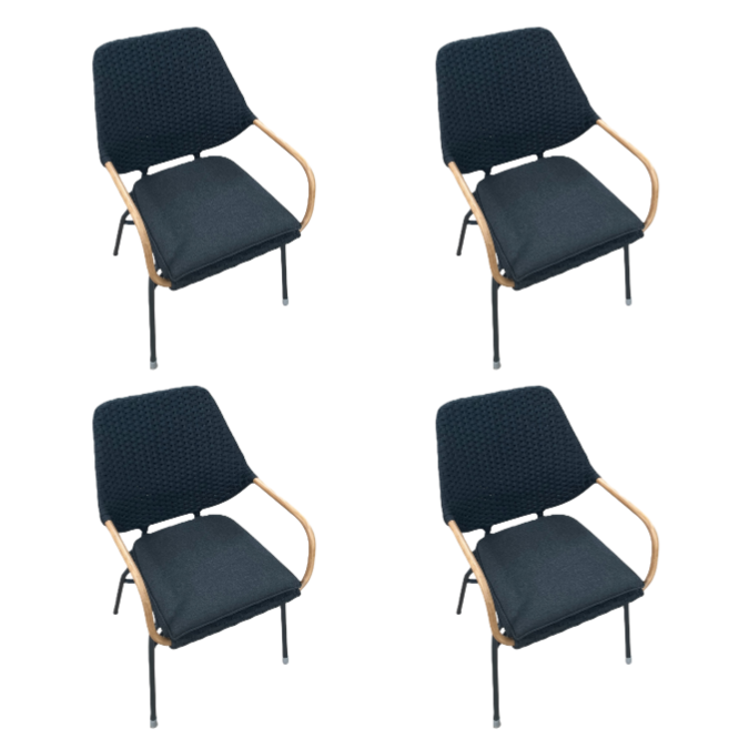 Tuinstoel Brooklyn set van 4 - zwart rope & teakhout