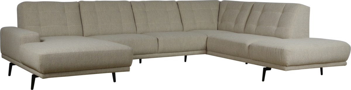 Gecapitonneerde hoekbank hoge rug ‘Nienke’ met modulaire lounge elementen.