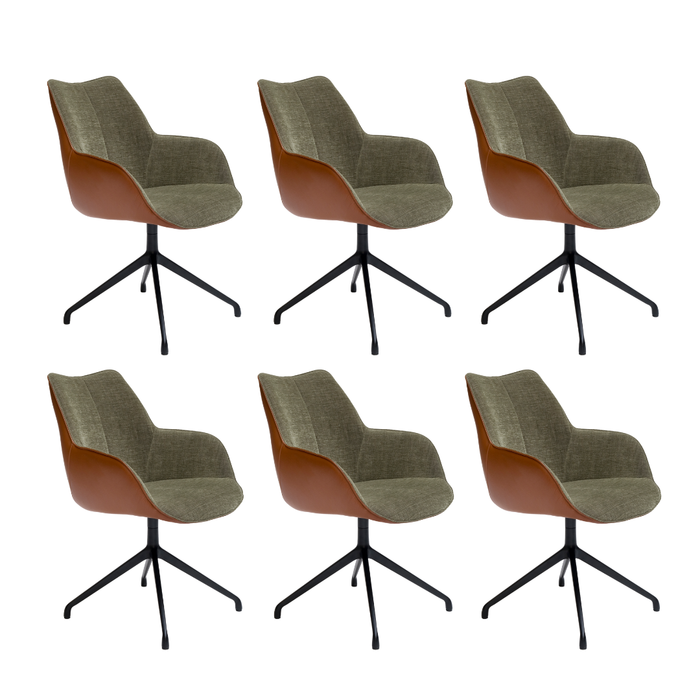 Bree's New World Kiq eetkamerstoel set van 6 – Groene stof & Twilight leder