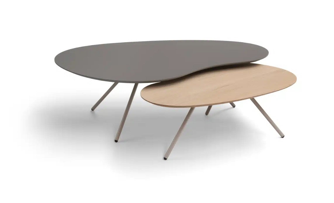 Salontafelset Cloudy Bree's New World antraciet fenix en houtfineer naturel met beige poten