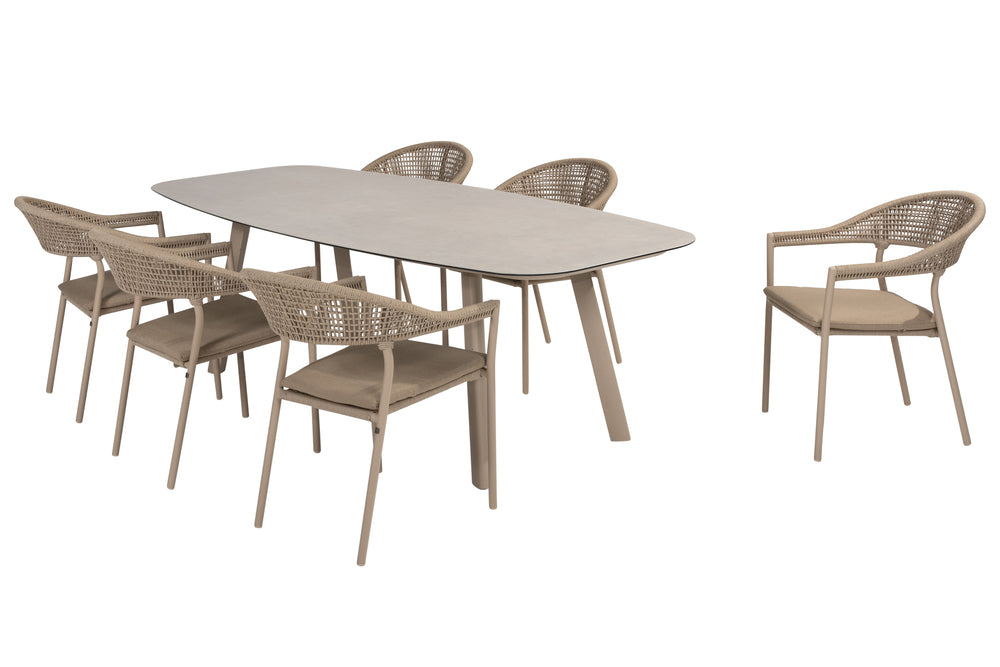 Sienna dining set Latte  Manolo barrel table 240x103cm Taste by 4 seasons