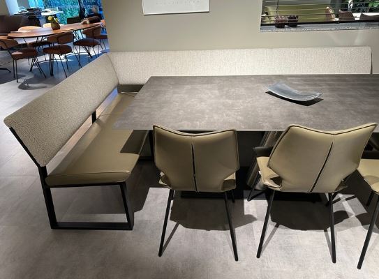 Solution hoekbank eettafel stof leder groen