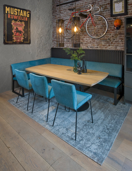 blauwe velvet hoek eetbank solution bree's new world