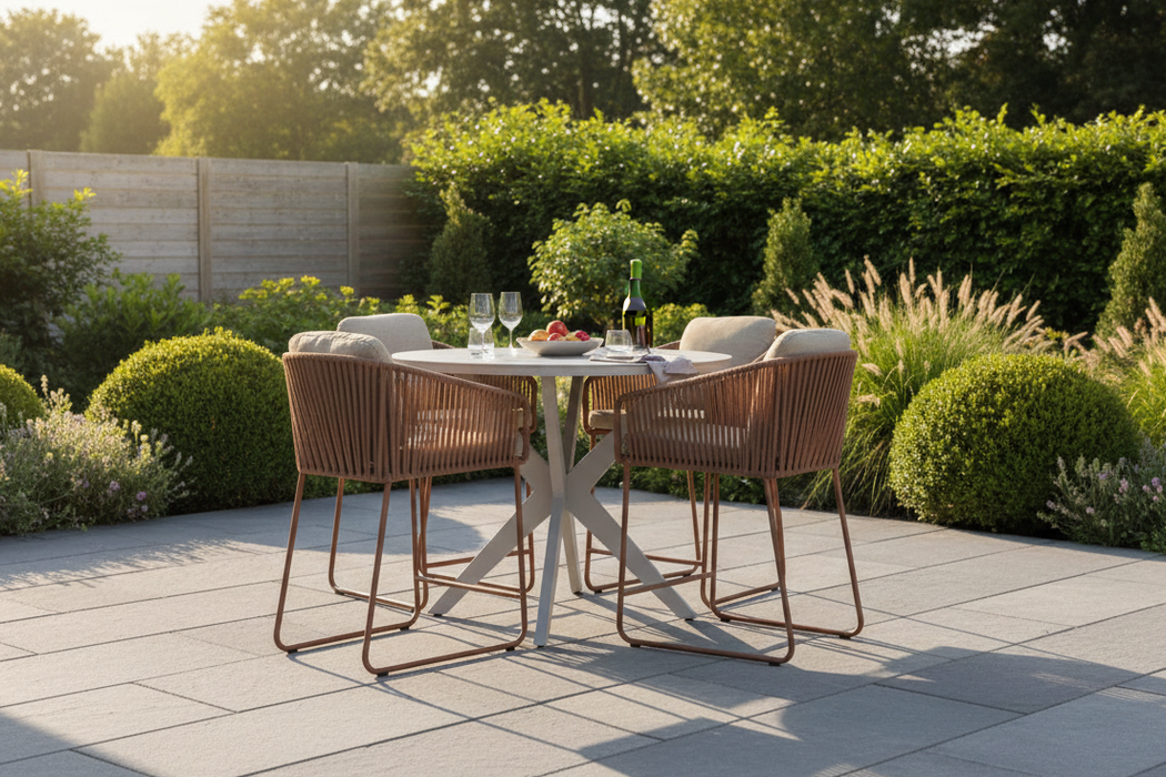 calma bartafel met calera high dining tuinstoeln ronde bar set Yoi Furniture