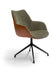 draaibare eetkamerstoel met duobekleding bruin leer met groene stof