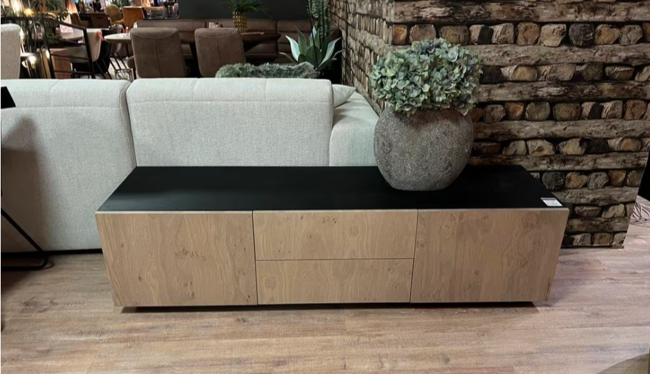 Drift tv-meubel massief Eiken - Zwart top-blad 170x40 cm - Showmodelaanbieding