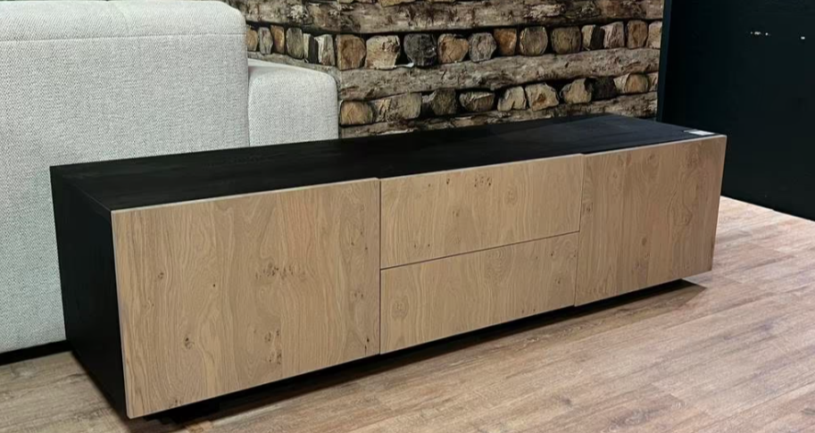 Drift tv-meubel massief Eiken - Zwart top-blad 170x40 cm - Showmodelaanbieding