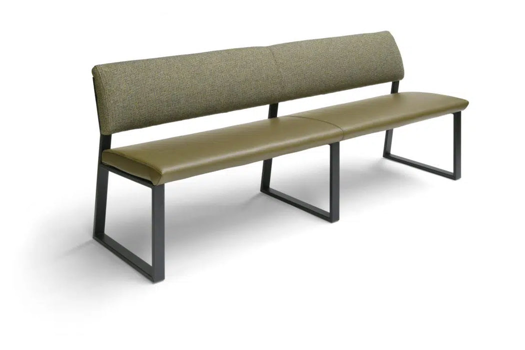 Groene duobekleding eetkamerbank met slede frame solution bree's new world