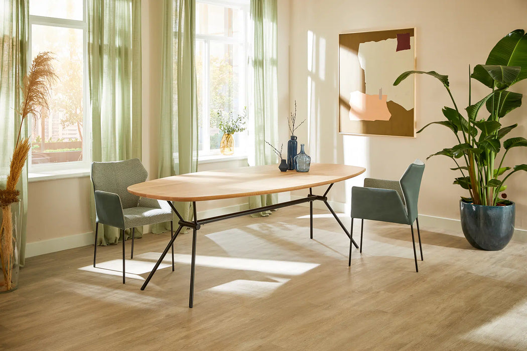 industriele houten eettafel deens ovaal brees new world