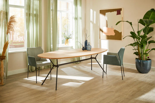 industriele houten eettafel deens ovaal brees new world