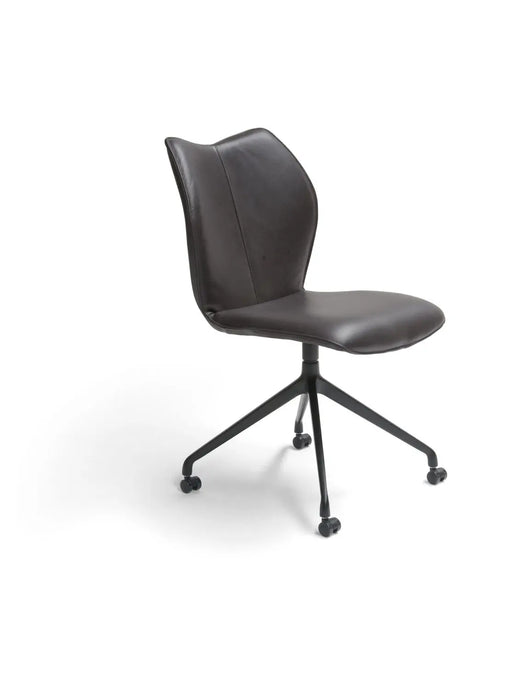 kiq-draaibare-eetkamerstoel-zonder-armleuning-wieltjes-antraciet leer