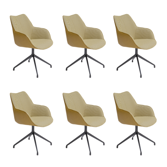 kiq met arm en draaipoot set van 6 duo bekleding stof en twilight leer groenkleurig