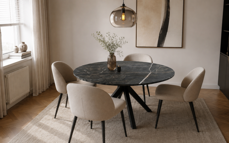 onderhoudsvriendelijke marmerlook eetttafel rond vince