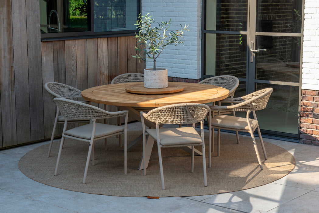 natuurlijke tuinset rope sienna stoelen latte ronde teak tafel