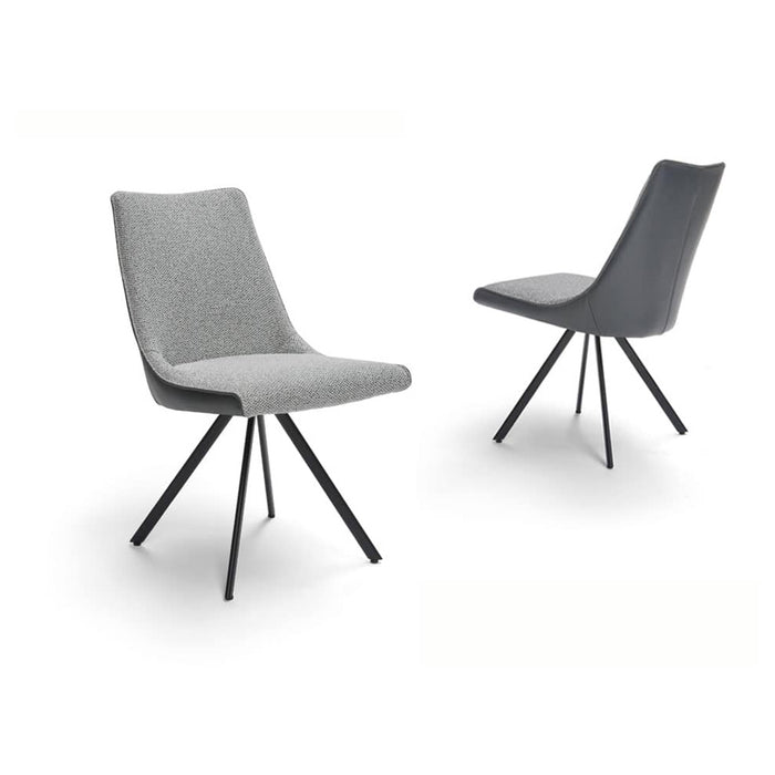 Eetkamerstoel Panache zonder arm met stof zitting en leren rug draaibare zwart metalen onderstel