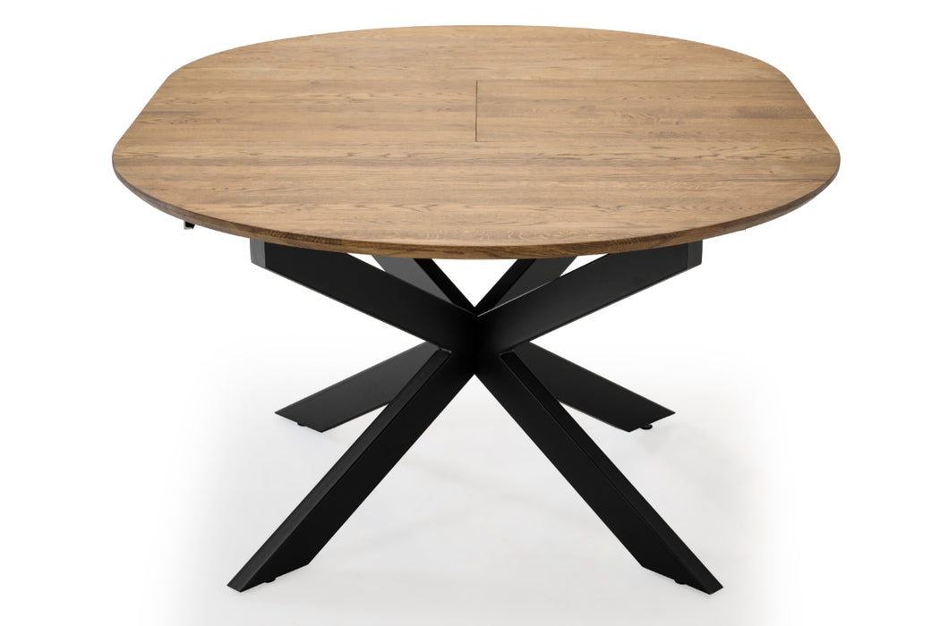 rond uitschuifbare eettafel gelakt eiken