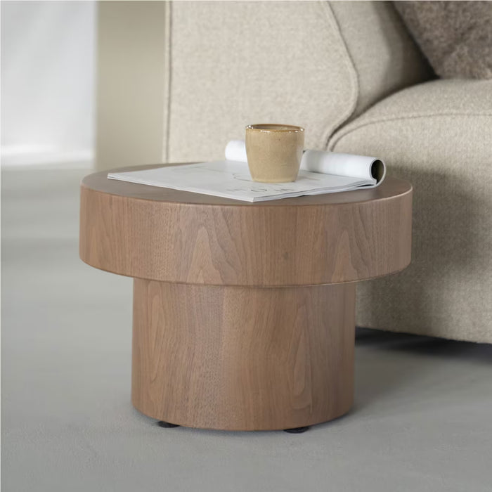 ronde bijzettafel walnoot fineer licht bruin