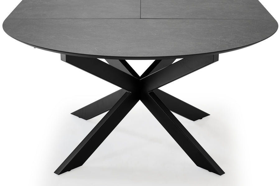 ronde uitschuifbare eettafel hpl in showroom