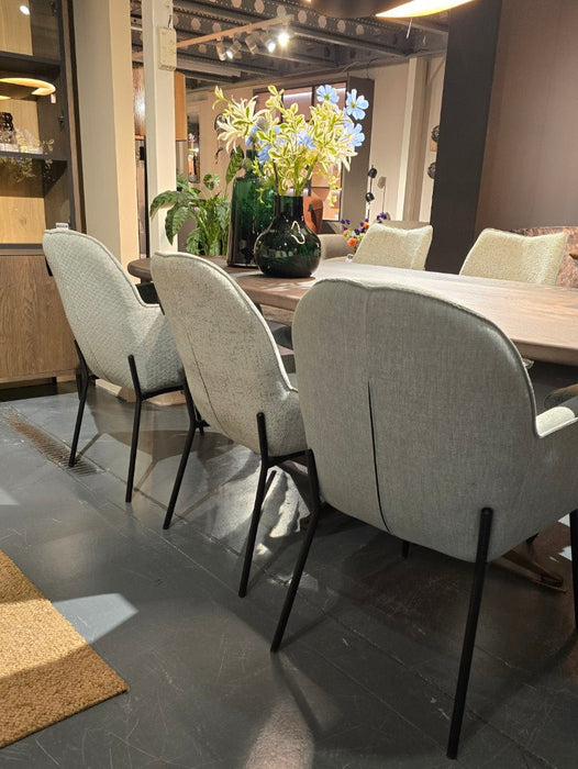 set van 6 eetkamerstoelen verschillende teksturen HE