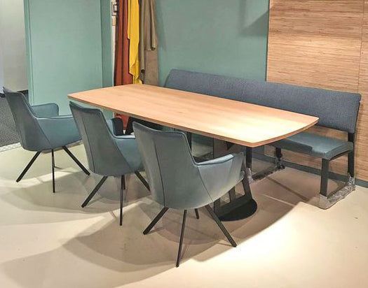 Bree's New World eetbank recht Solution blauw met eetkamerstoelen  blauw