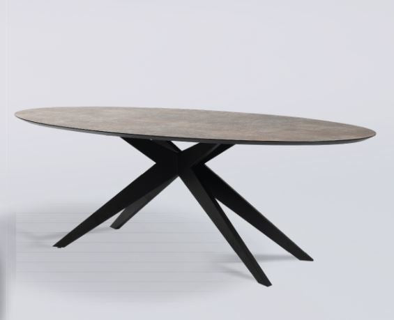 HPL design eettafel ovaal met zwarte spinpoot