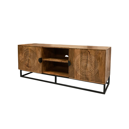 tv-dressoir-150cm-Bohemian-2-deuren-2-open-vakken-maya-collection-Utrecht-mango-tropisch-hout-bruin-relief-kast
