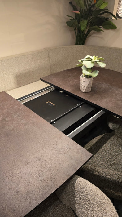 uitschuifbare eettafel mira bronze showroom
