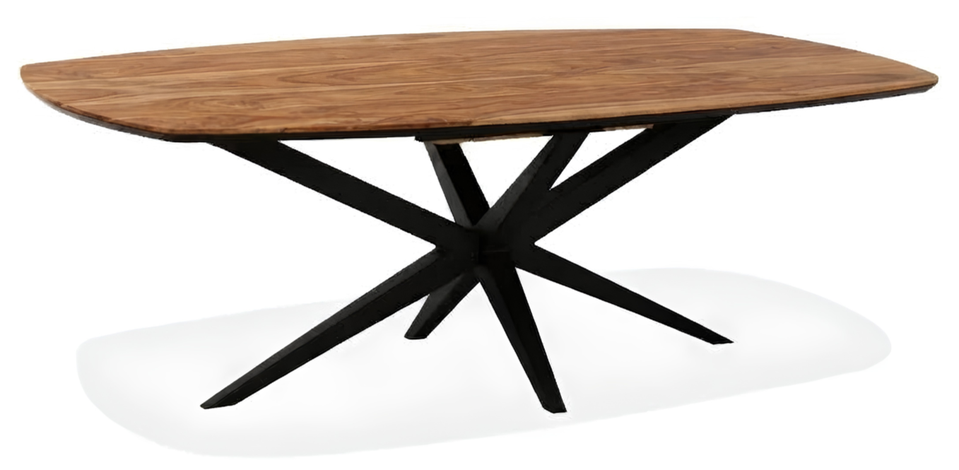 uitschuiftafel van mangohout vera deens ovaal in showroom