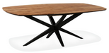 uitschuiftafel van mangohout vera deens ovaal in showroom