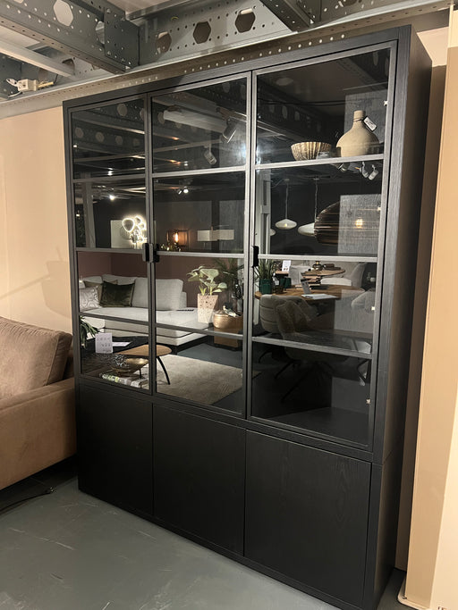  zwart-vitrine-buffet-opberg-kast-glas-eiken-Utrecht-Bilthoven-modern-strak-showmodel-uitverkoop-sale