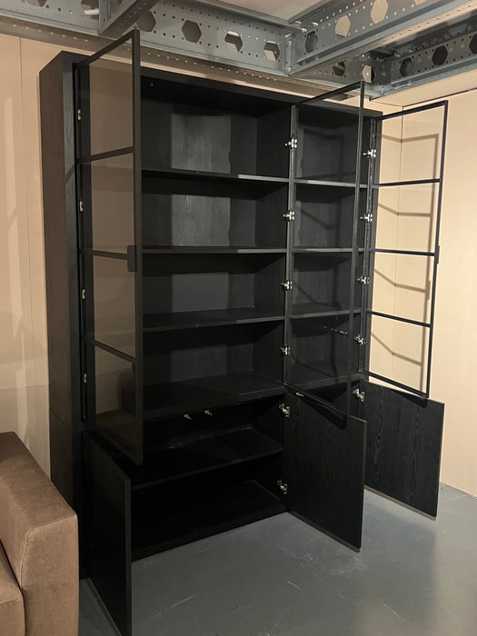  zwart-vitrine-buffet-opberg-kast-glas-eiken-Utrecht-Bilthoven-modern-strak-uitverkoop-showmodel-sale