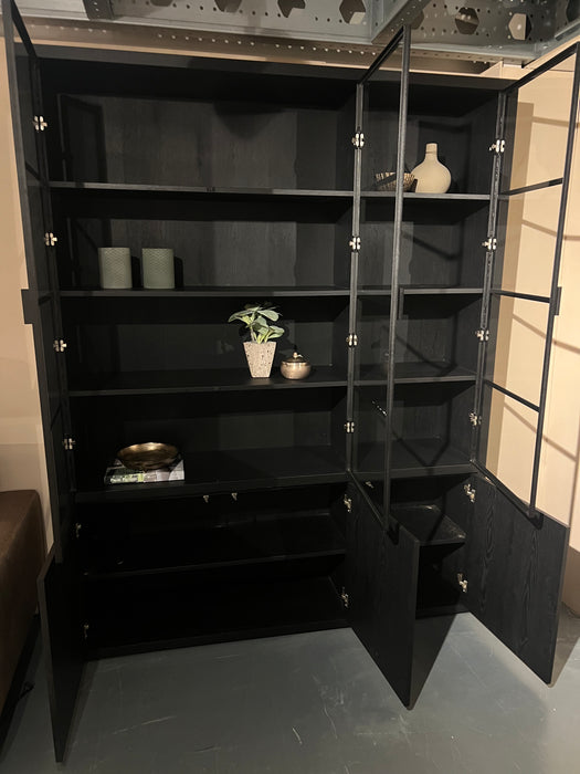  zwart-vitrine-buffet-opberg-kast-glas-eiken-Utrecht-Bilthoven-uitverkoop-modern-strak-showmodel-sale