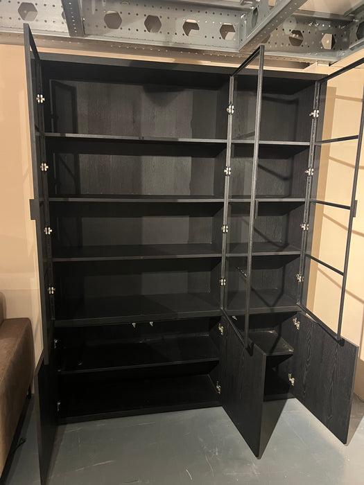 zwart-vitrine-buffet-opberg-kast-glas-eiken-Utrecht-uitverkoop-Bilthoven-modern-strak-showmodel-sale