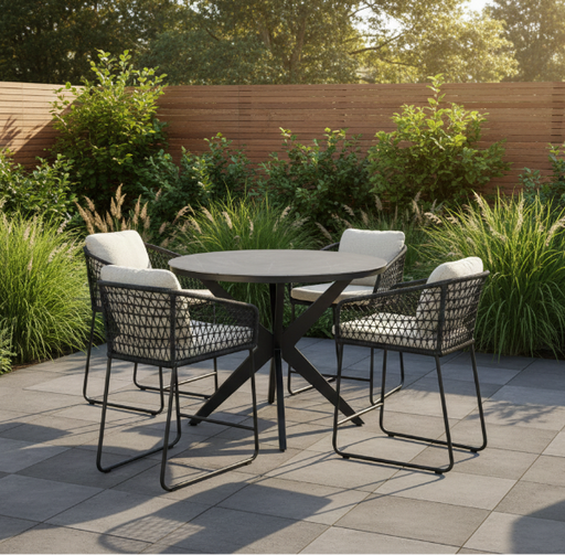 zwarte barset bara barstoel voor buiten en calma high dining table black slate Yoi Furniture